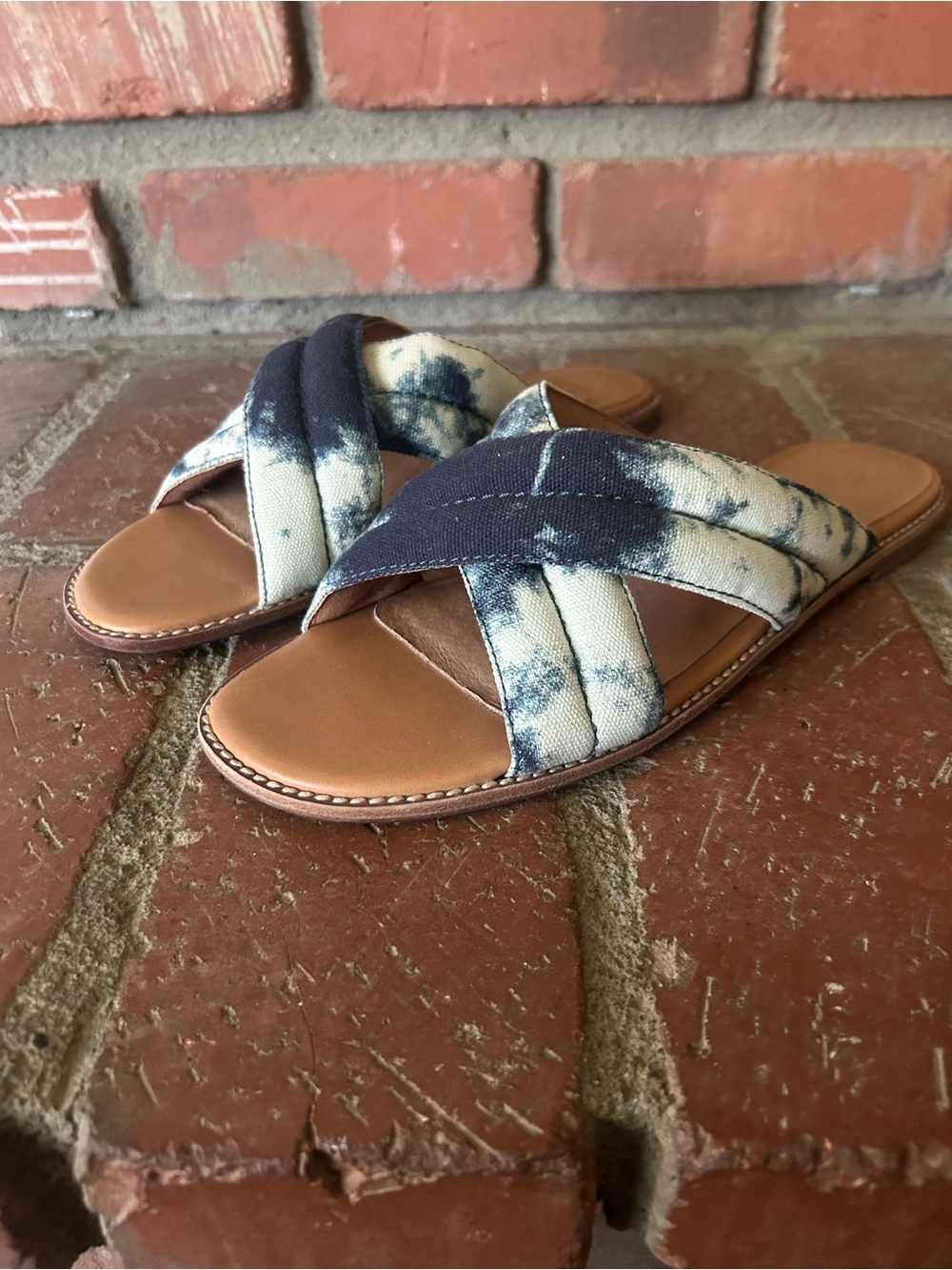 Madewell The Skylar Slide Leather Sandal in Tie Dye Blue Sz 8.5